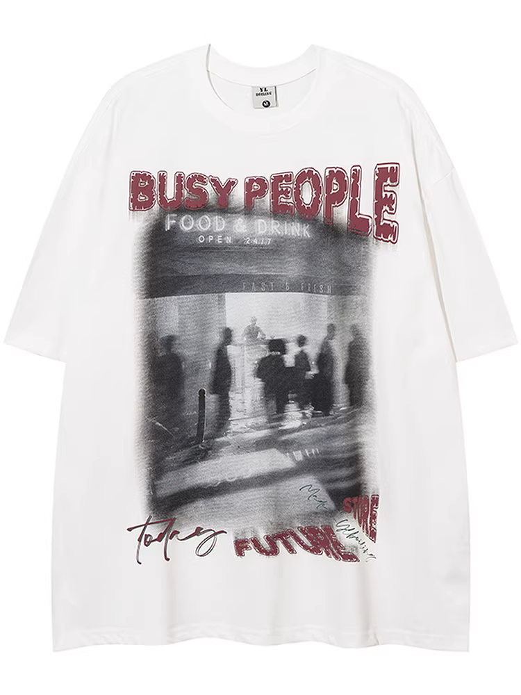 Từ Mars Street Photography Cuộc sống hàng ngày Phong cách đường phố Hip-Hop châu Âu và Mỹ In hình nhân vật Áo thun ngắn tay dáng rộng thường ngày bf