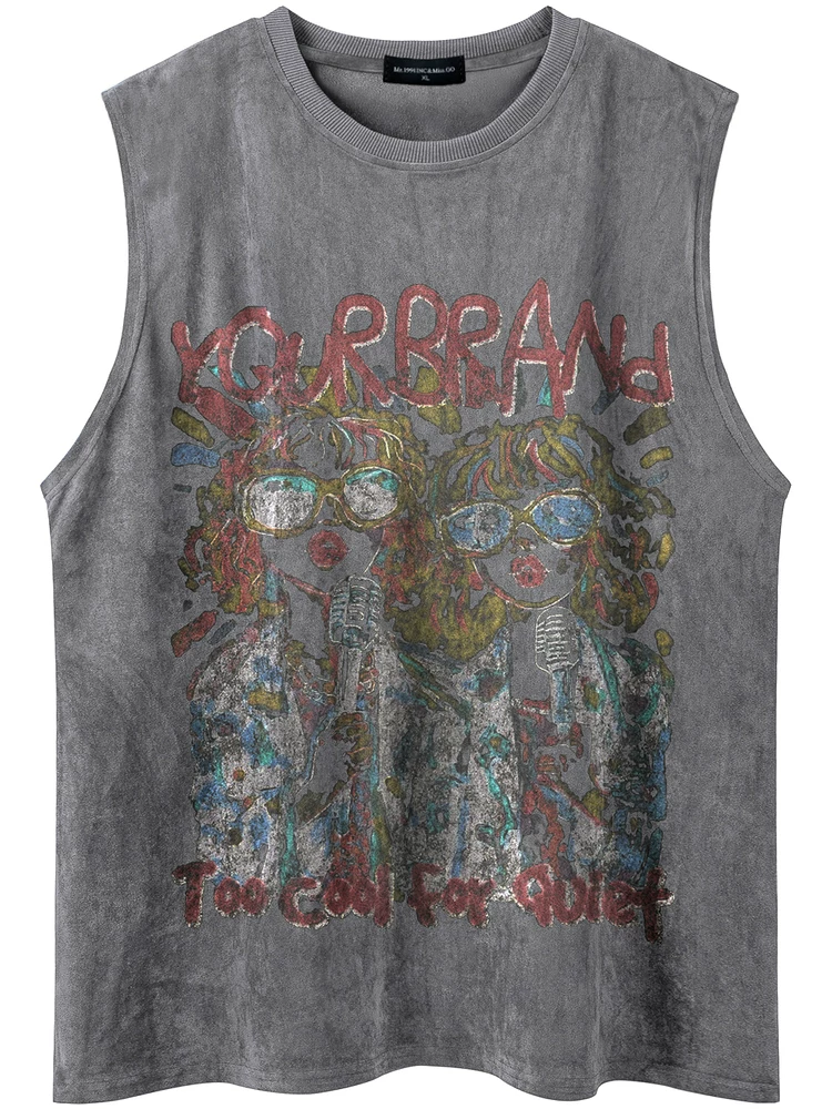 Từ sao Hỏa Daruma Starry Sky Vintage American Retro Fun Print Áo vest không tay mùa hè Áo thun dáng rộng