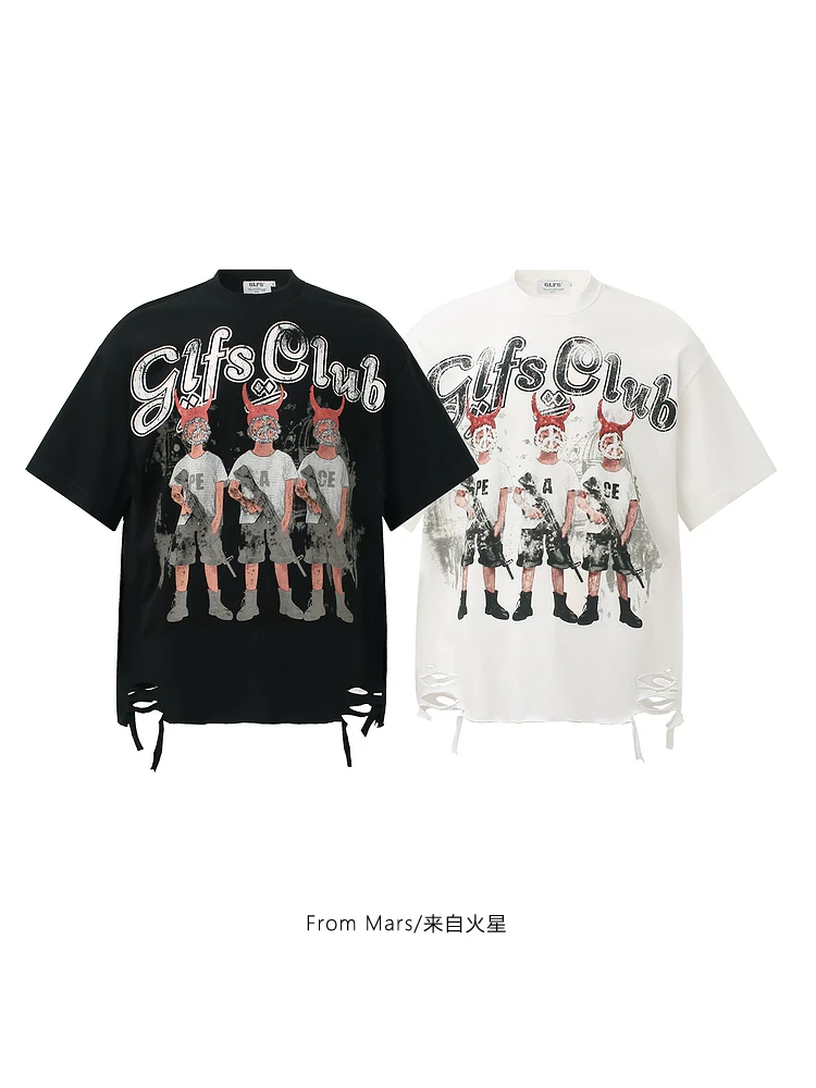 Từ sao Hỏa phong cách trẻ em vui nhộn phong cách đường phố Âu Mỹ hip-hop đau khổ áo thun ngắn tay dáng rộng dáng rộng mùa hè BF