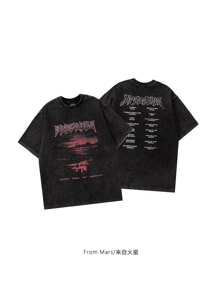 Từ sao Hỏa, thời xưa không bị lãng quên, thương hiệu thời thượng quốc gia, đường phố nhộn nhịp, in hình hoàng hôn, áo thun ngắn tay dáng rộng giản dị dành cho các cặp đôi