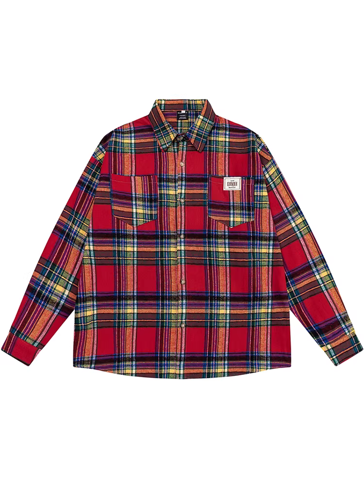 Từ sao Hỏa Áo sơ mi dài tay dáng rộng phong cách Nhật Bản theo phong cách nhẹ nhàng, có cổ, phối màu, unisex, dáng rộng, giản dị