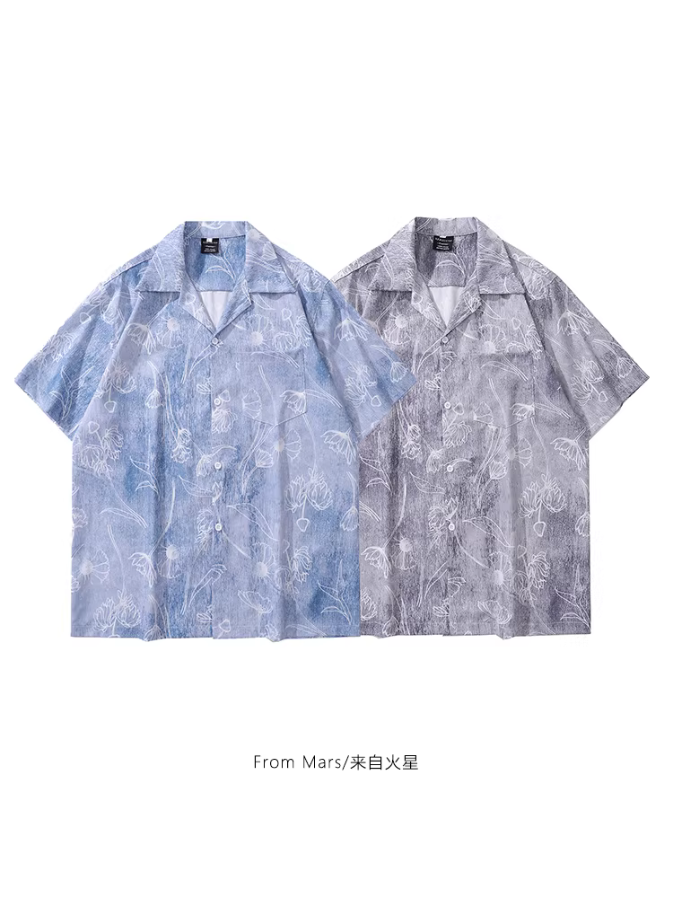Từ sao Hỏa, hãy là gió của tự do, áo sơ mi ngắn tay dáng rộng in họa tiết phong cách đường phố Mỹ dành cho nam và nữ