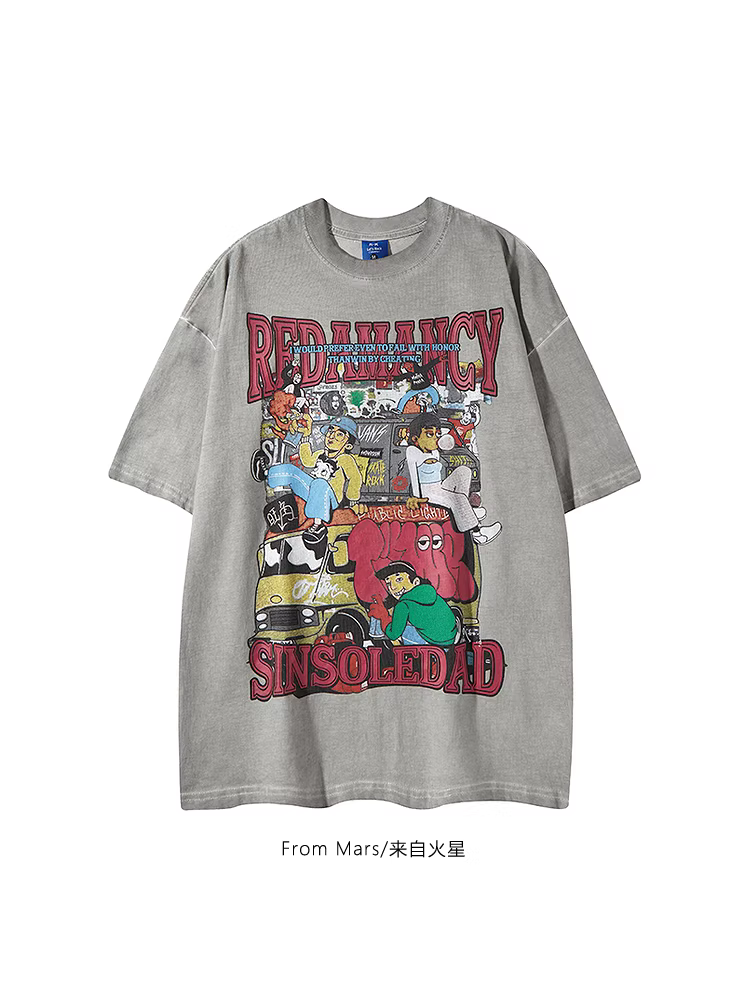 From Mars Blow a Bubble Áo thun ngắn tay dáng rộng in hình nhân vật thời trang cao cấp dành cho các cặp đôi trong mùa hè