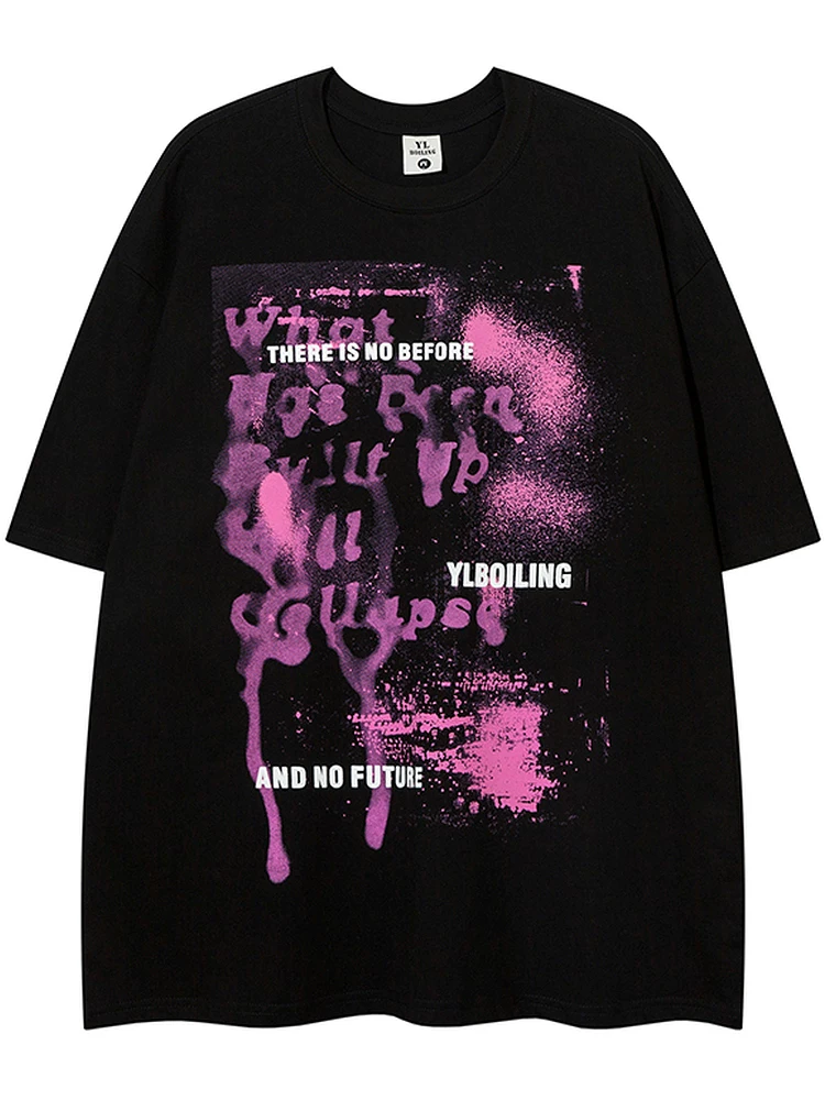 Từ sao Hỏa, may mắn tự động đến với bạn Áo thun ngắn tay in chữ phong cách Hip-Hop Retro Graffiti Unisex rộng rãi bf