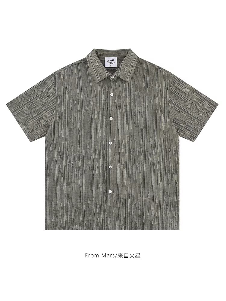 From Mars mặc thoải mái, áo sơ mi cổ điển màu trơn đơn giản, áo sơ mi ngắn tay rộng rãi và đa năng.