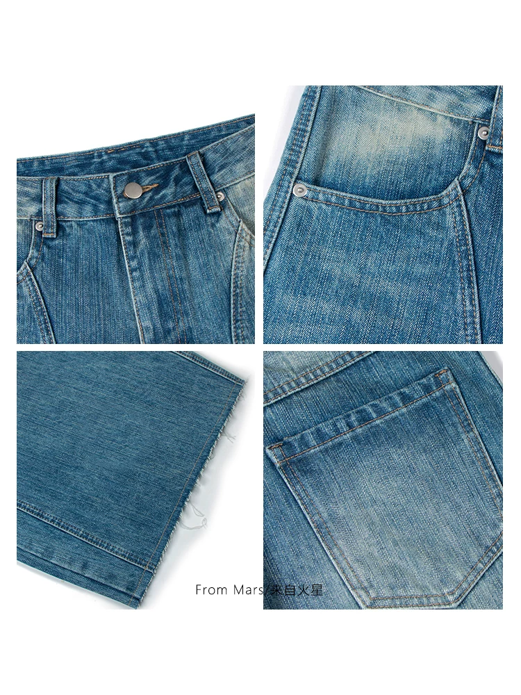 Quần denim unisex đa năng phong cách retro Mỹ, kiểu dáng hip-hop, chất liệu denim đã qua xử lý, họa tiết hình kiếm, thương hiệu Mars Time Travel