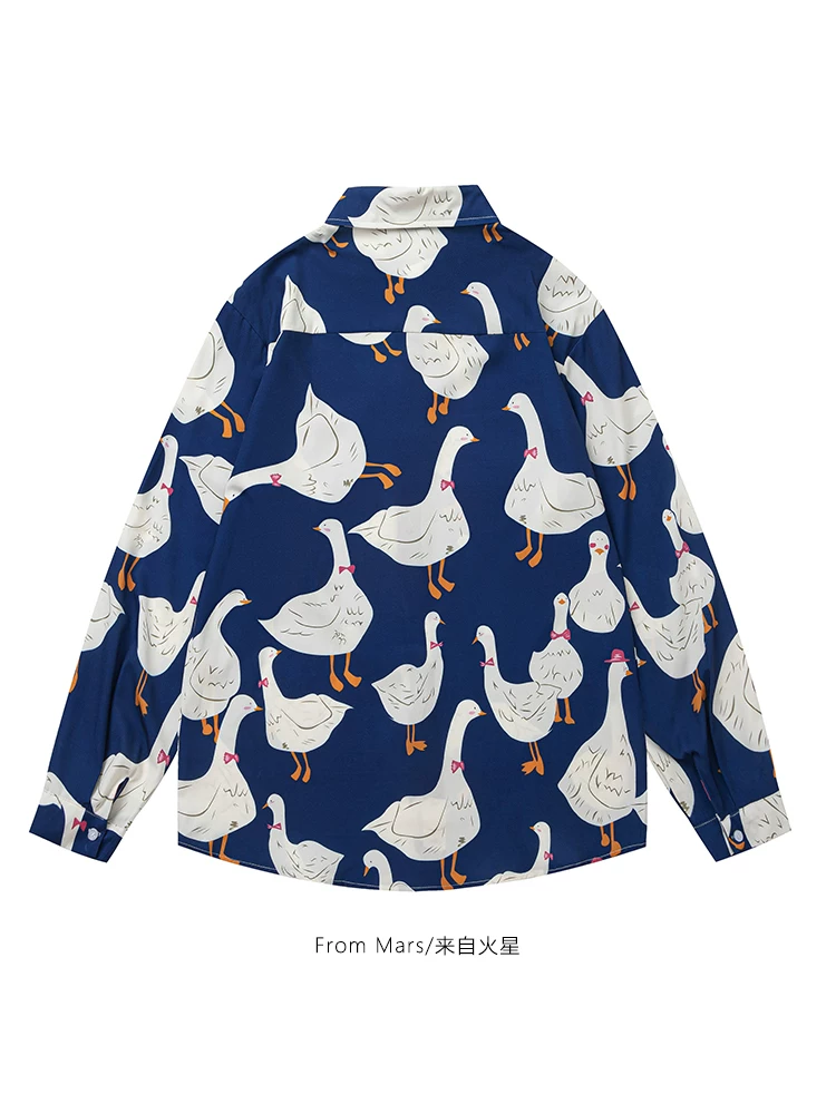 Từ sao Hỏa Một nhóm ngỗng Áo sơ mi dài tay dáng rộng in họa tiết cổ điển Nhật Bản hợp thời trang dành cho cặp đôi