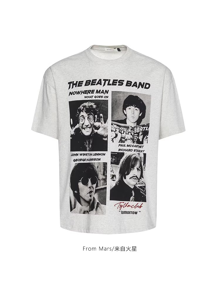 From Mars Eye-catching Faith American Retro Portrait Print Áo thun ngắn tay bốn tấm cổ tròn dáng rộng vừa vặn