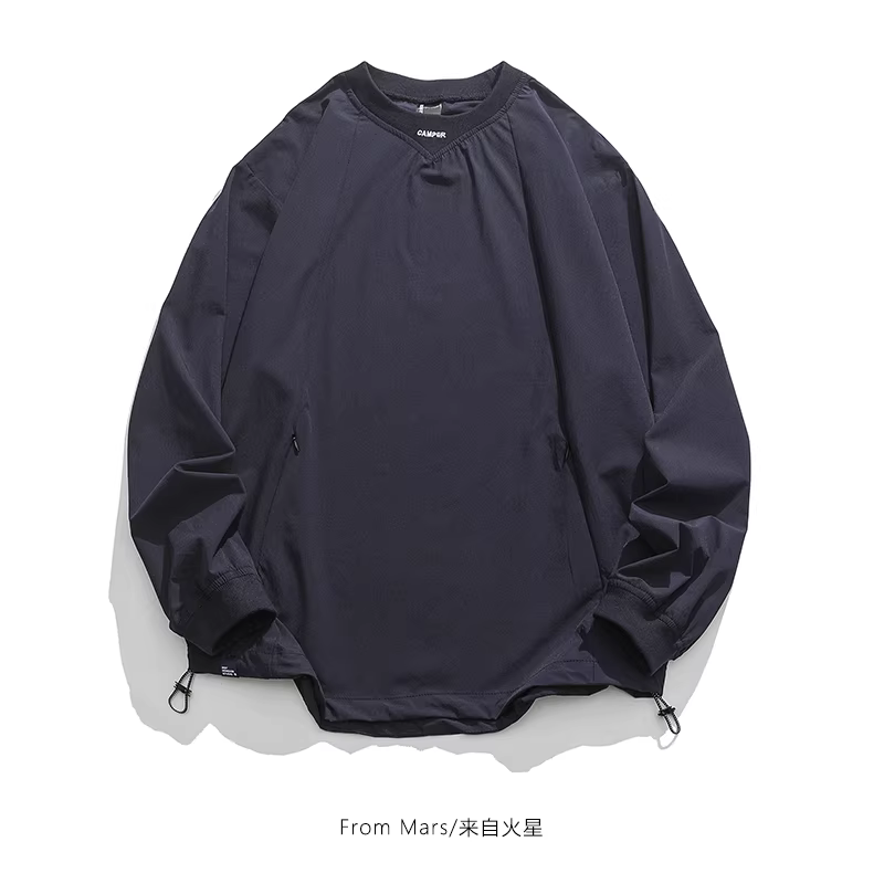 Từ Mars Unlimited Vacation Trang phục dạo phố hợp thời trang Áo len cổ tròn có túi màu trơn Unisex Áo đa năng rộng rãi