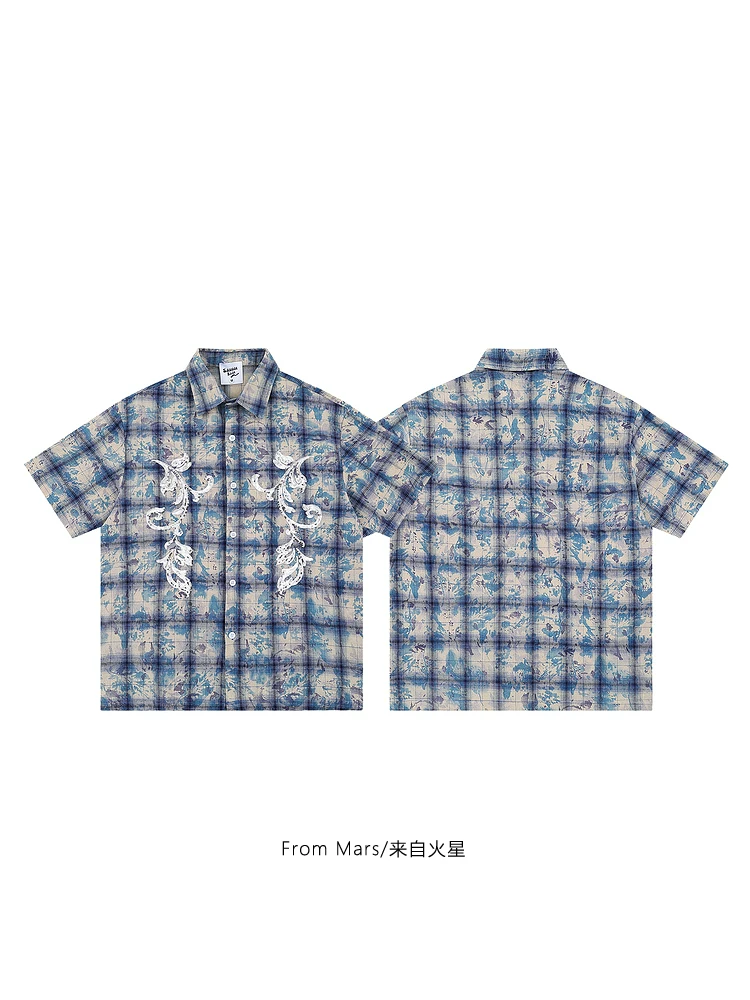 Từ sao Hỏa Phong cách mùa hè Xu hướng quốc gia thiết kế nhuộm màu kiểu kẻ sọc phong cách preppy áo sơ mi ngắn tay dáng rộng giản dị