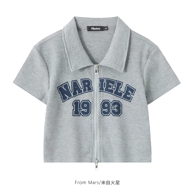 Từ sao Hỏa, cuộc sống là đáng sống, phong cách đường phố Mỹ, áo cardigan có khóa kéo ngọt ngào và cá tính, áo thun ngắn tay ôm sát kiểu hot girl dệt kim waffle.