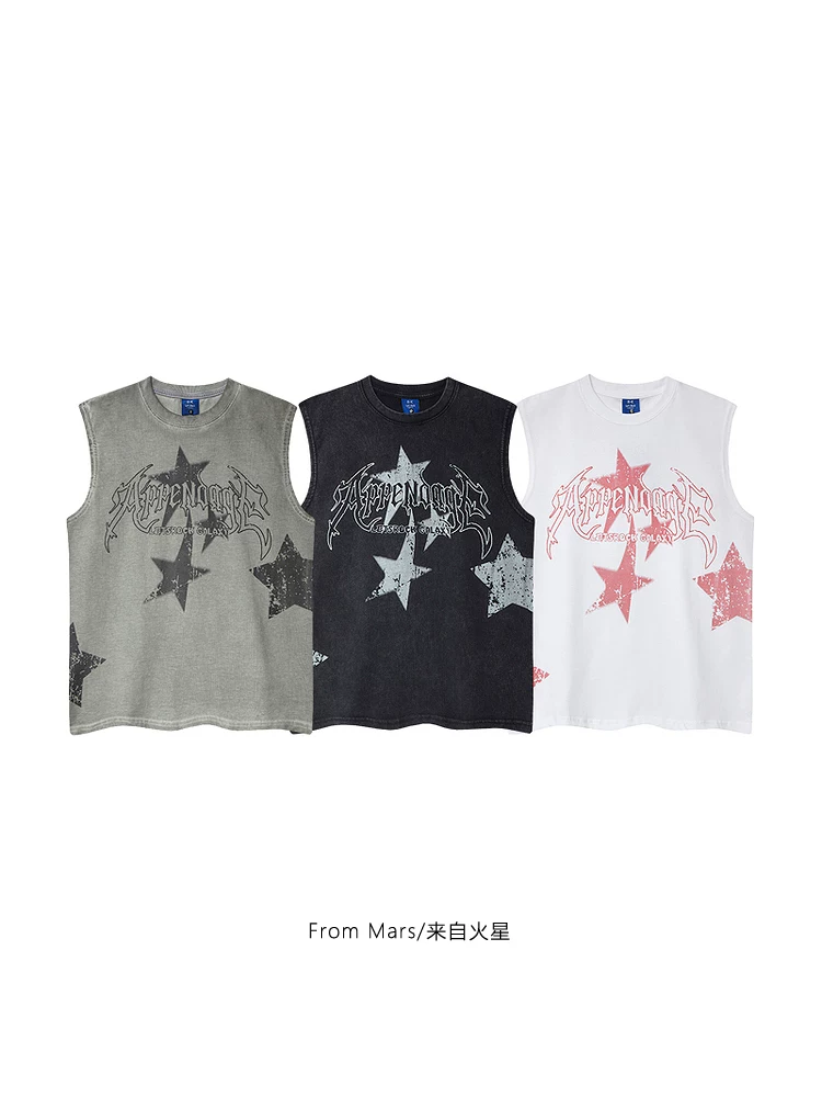 Từ Sao Hỏa Bầu trời đầy sao Thời trang đường phố Áo vest không tay in hình ngôi sao giản dị dành cho cặp đôi