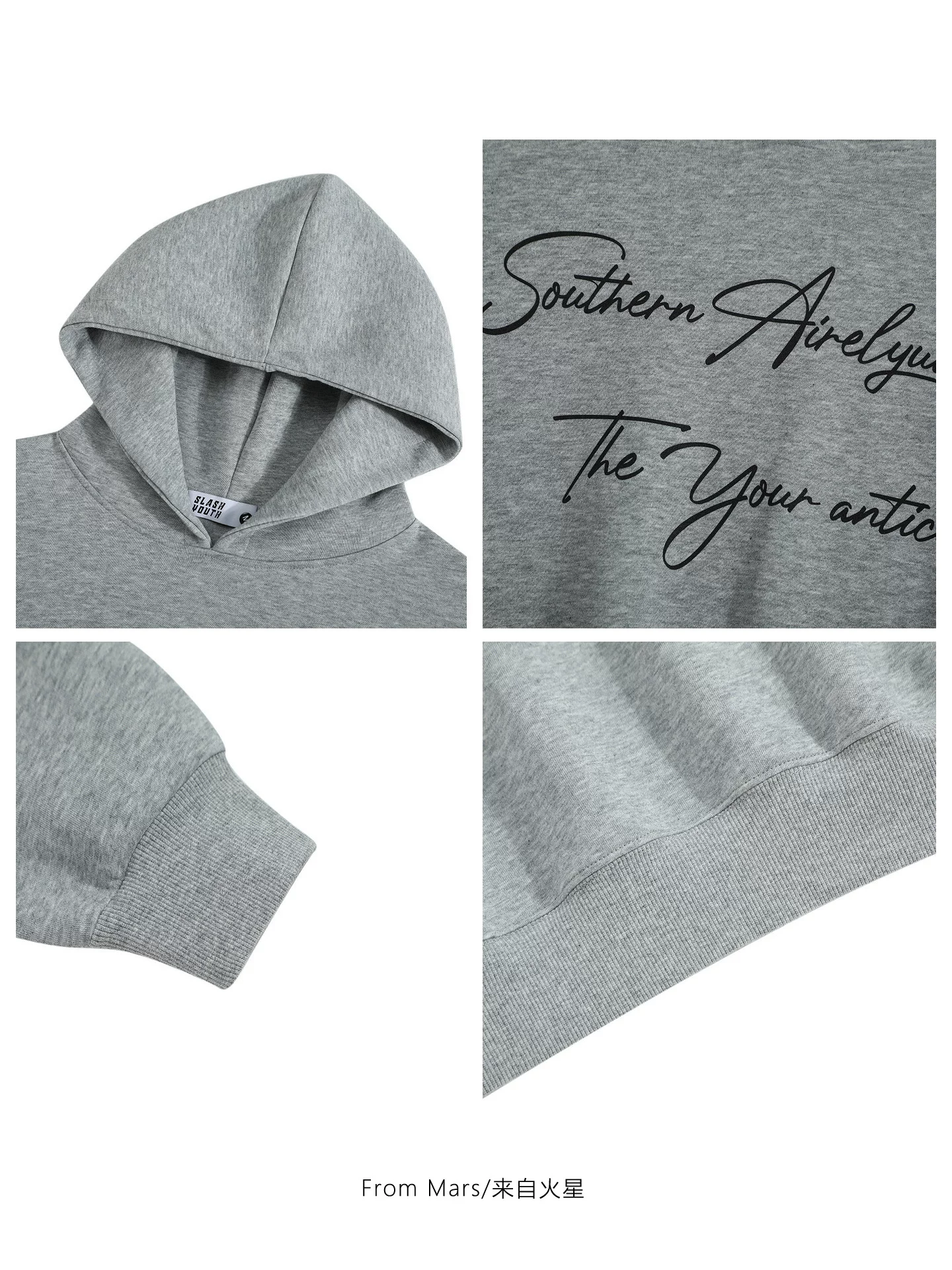 Áo hoodie có mũ trùm đầu kiểu dáng rộng rãi, phong cách đại học, từ thương hiệu Mars Long-term.