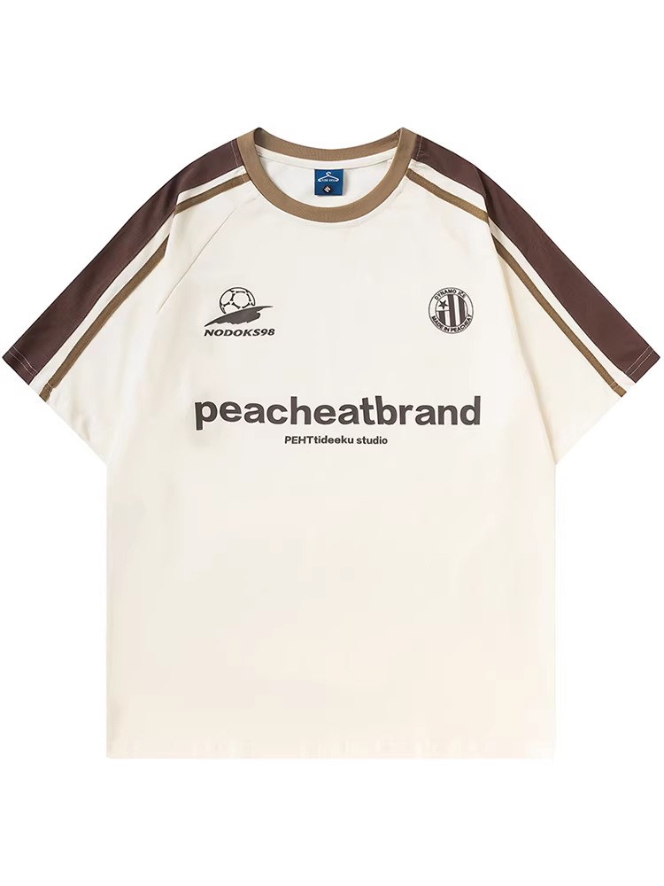 Từ sao Hỏa, hãy cùng chơi bóng đá! Áo thun ngắn tay in chữ cổ điển kiểu Mỹ, phối màu, dành cho nam và nữ, rộng rãi và thoải mái.