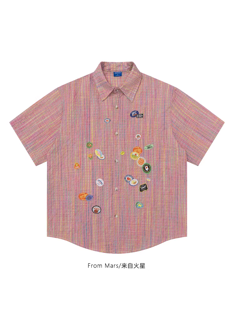 Từ sao Hỏa, hãy trải nghiệm nó một mình bạn nhé: Áo sơ mi ngắn tay in hình phong cách retro giản dị, thoải mái kiểu đại học.