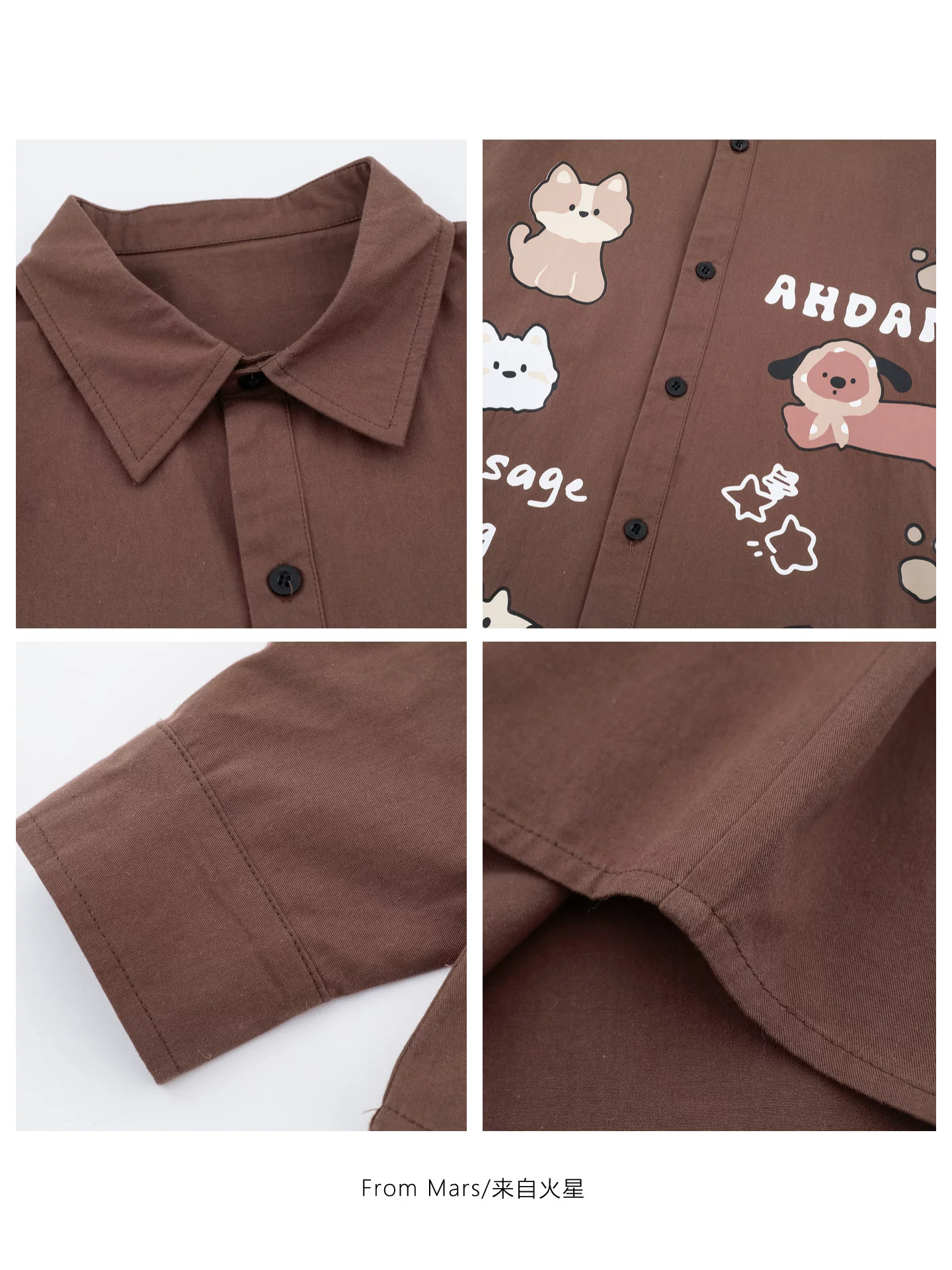 From Mars Fun Dog Print Áo sơ mi dài tay dáng rộng kiểu dáng giản dị Áo khoác thương hiệu hợp thời trang Phong cách đại học Ins