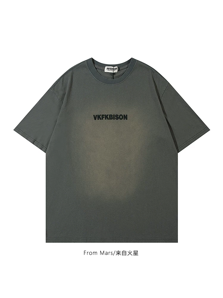 Từ sao Hỏa, đừng tranh cãi, thiết kế màu gradient đã qua xử lý, áo thun ngắn tay unisex dáng rộng phong cách hip-hop mùa hè.