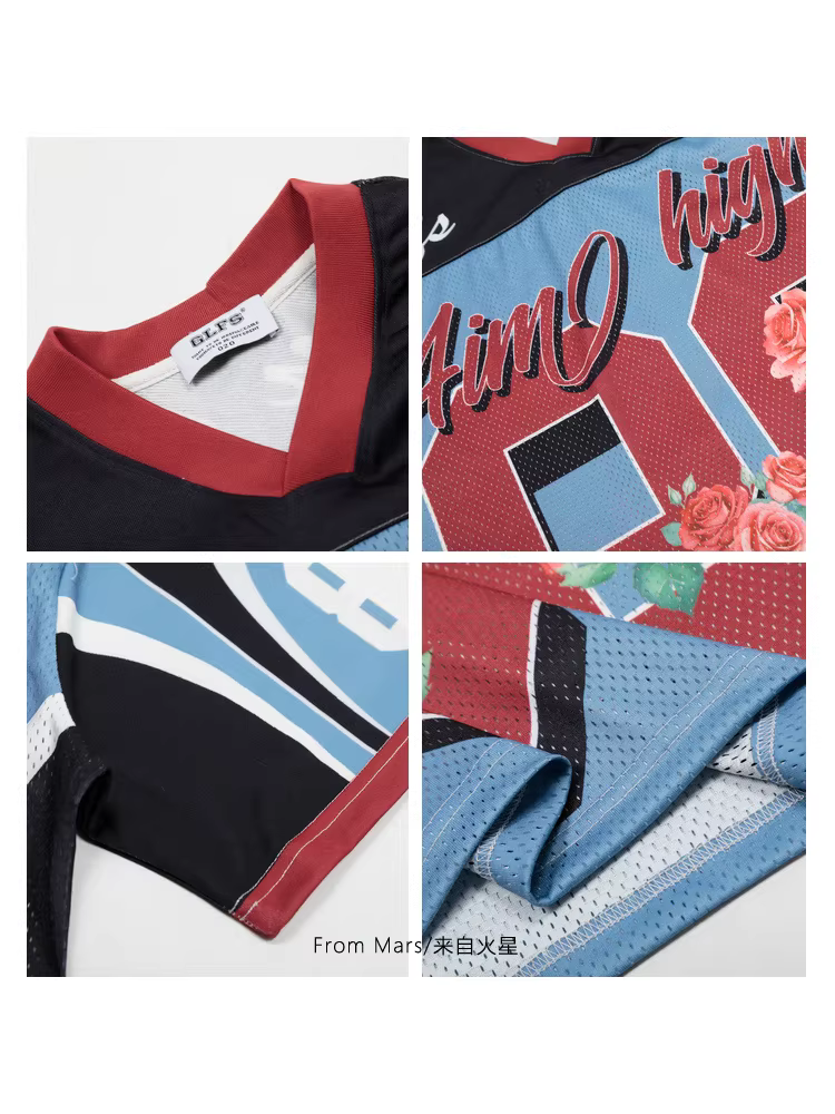 From Mars Rose in Bloom Xu hướng quốc gia Áo thun ngắn tay in họa tiết cổ điển cổ chữ V màu sắc đa năng Unisex