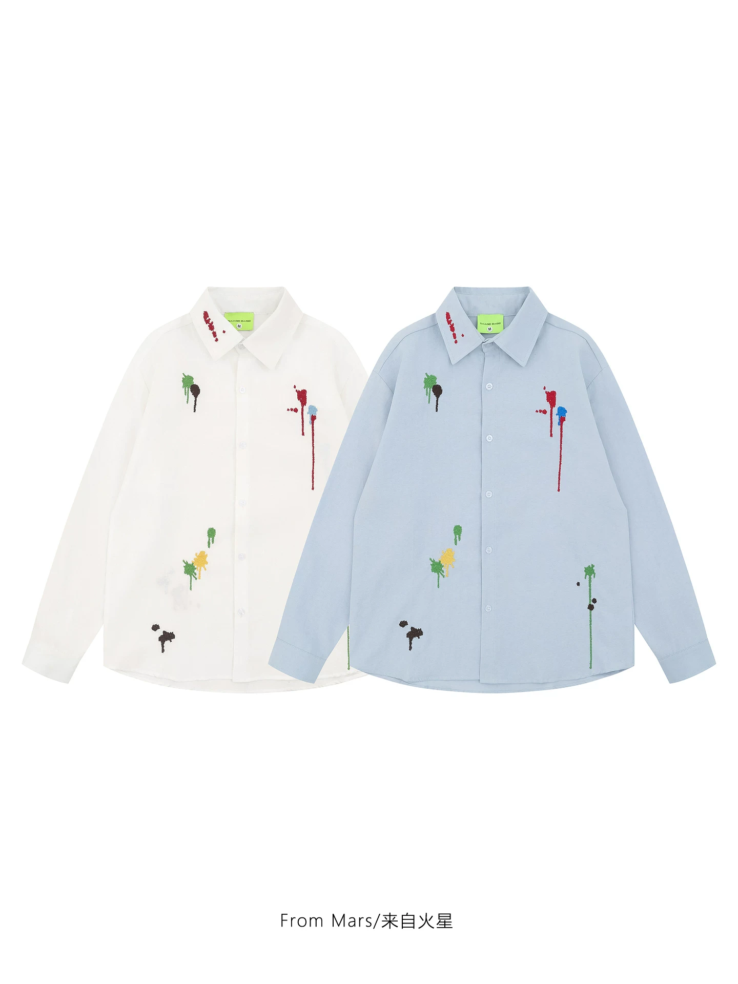 Áo sơ mi dài tay unisex BF thêu họa tiết graffiti nhiều màu sắc phong cách vintage, dáng rộng, phong cách độc đáo, thoải mái