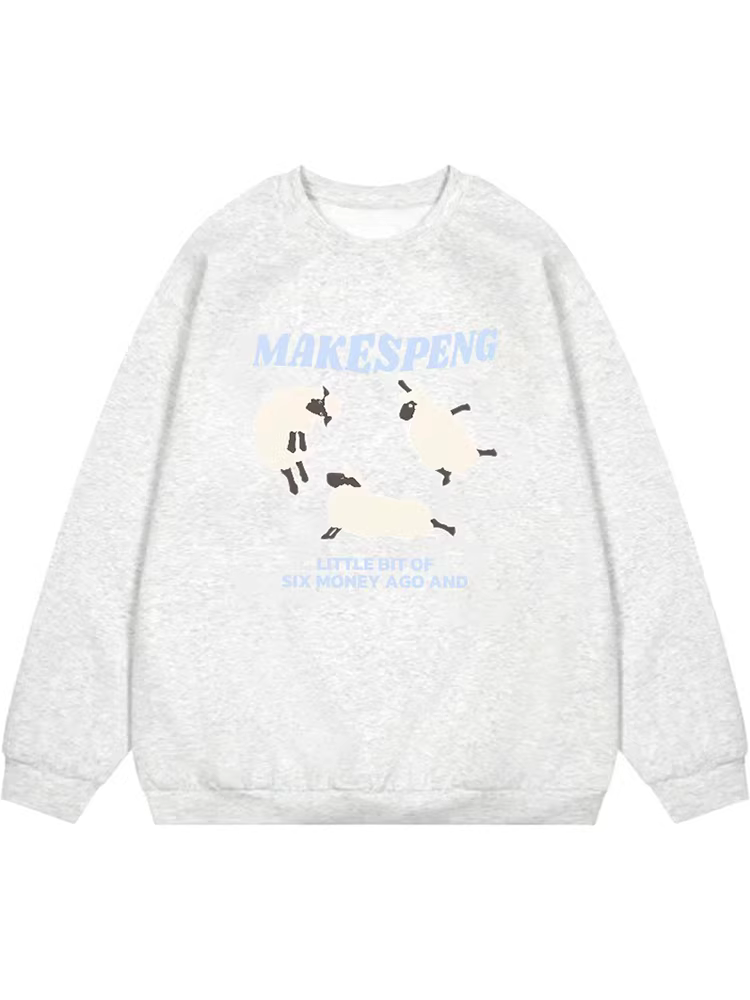 From Mars Áo thun in hình cừu ba chữ cái theo xu hướng quốc gia Áo thun in hình cừu cổ tròn dài tay dáng rộng cho cặp đôi BF