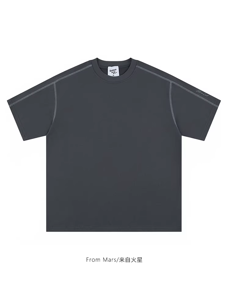 Từ sao Hỏa Êm dịu Thanh lịch Phong cách Trung Hoa Tối giản Màu trơn Raglan Thêu chữ Cổ tròn Áo thun ngắn tay Cặp đôi BF