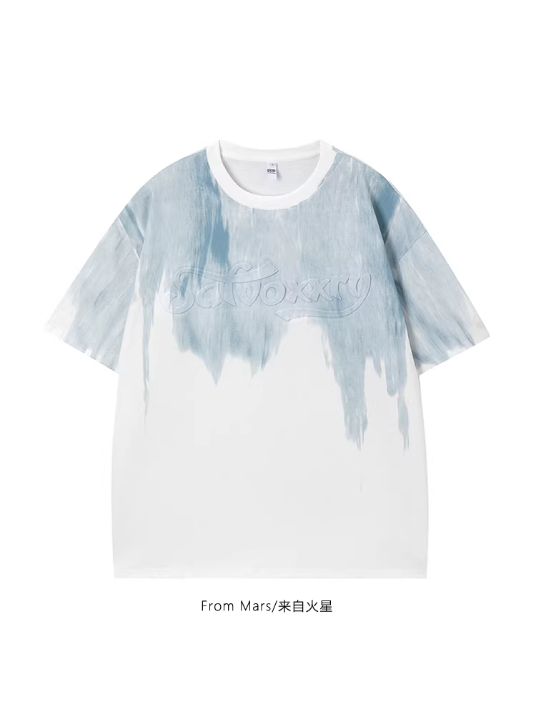 Từ sao Hỏa Nghỉ ngơi một lúc Áo thun ngắn tay in chữ nhuộm màu cá tính theo phong cách Mỹ dành cho nam và nữ mùa hè BF