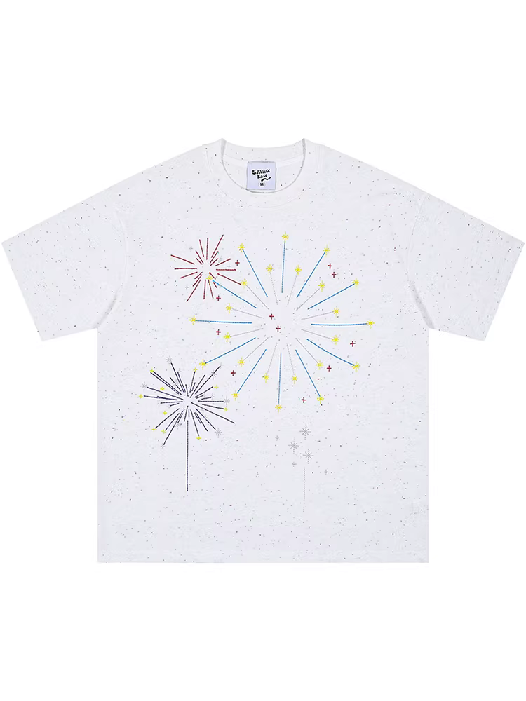 Từ Sao Hỏa Pháo hoa nở hoa Vintage Vui nhộn Sáng tạo Graffiti Thường ngày Áo thun ngắn tay đa năng dáng rộng Lười biếng