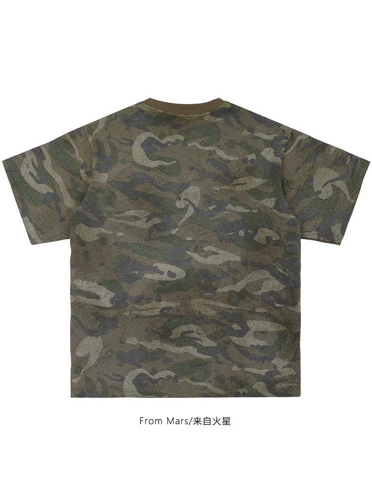 Từ sao Hỏa Đoán xem là gì Phong cách đường phố Retro Cool Hip-Hop Ngụy trang Áo thun ngắn tay dáng rộng dành cho cặp đôi đa năng BF