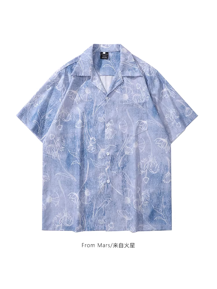 Từ sao Hỏa, hãy là gió của tự do, áo sơ mi ngắn tay dáng rộng in họa tiết phong cách đường phố Mỹ dành cho nam và nữ