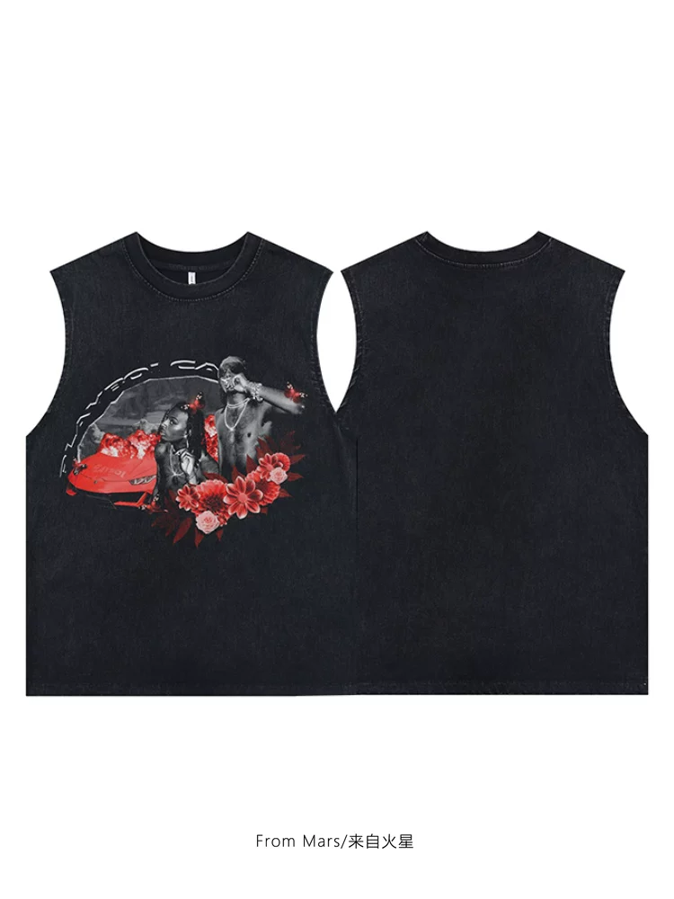 From Mars Reset Love River Áo thun không tay dáng rộng phong cách đường phố Mỹ, tay ngắn, unisex, hợp thời trang mùa hè