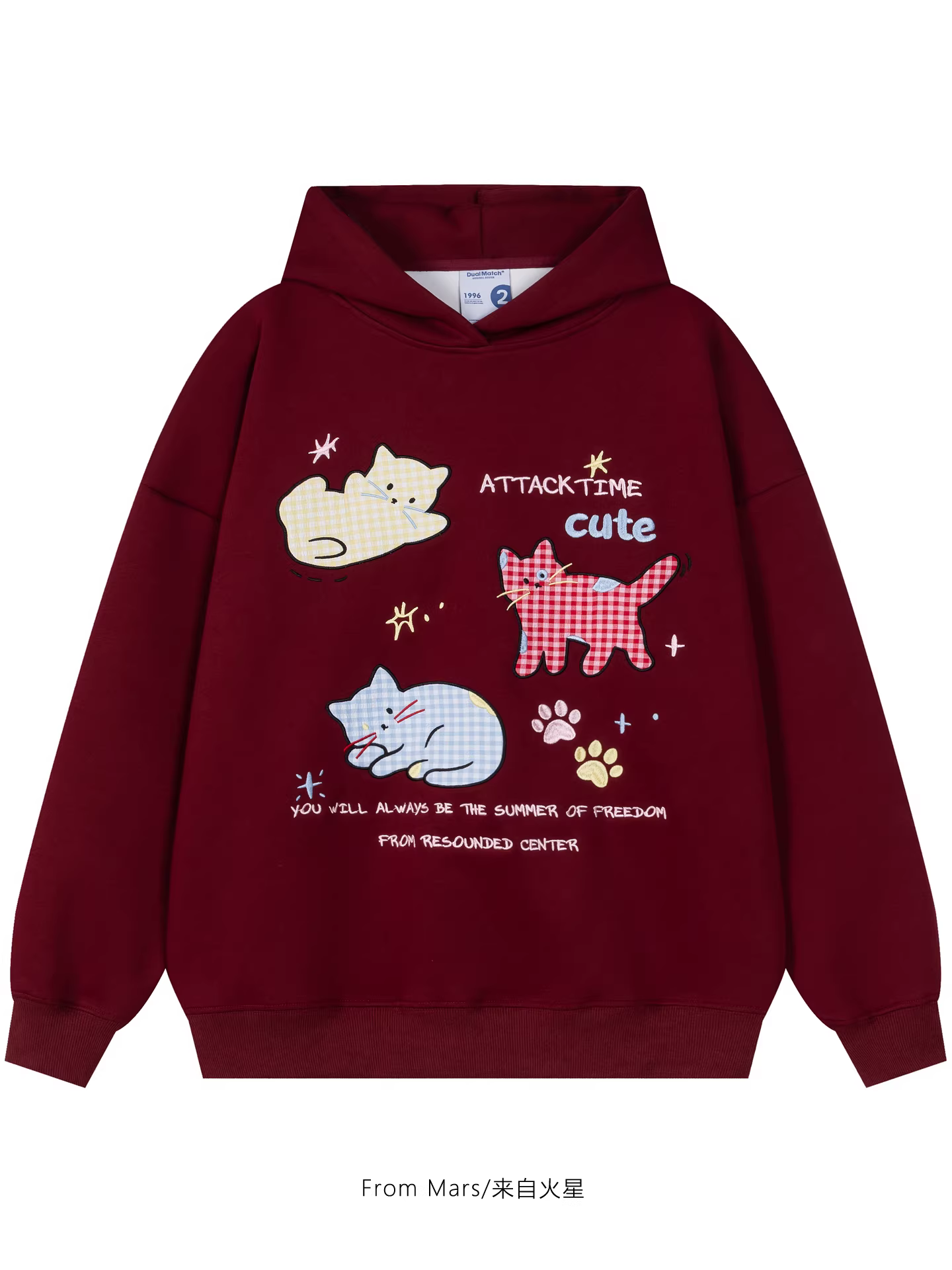 Từ sao Hỏa, ngủ muộn, áo len rộng thùng thình có mũ trùm đầu thêu họa tiết mèo hoạt hình cổ điển kiểu retro