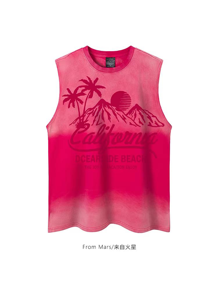 Từ sao Hỏa Sự bình yên của hoàng hôn Đường phố theo phong cách Hồng Kông in hình hoàng hôn Áo thun không tay màu gradient áo vest dáng rộng
