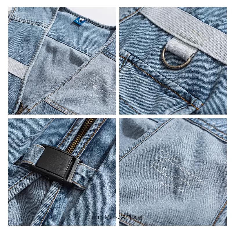 Áo vest denim phong cách Nhật Bản retro, nhiều túi, kiểu dáng thời trang, chất liệu denim xước, dáng rộng, phong cách Mars sexy.