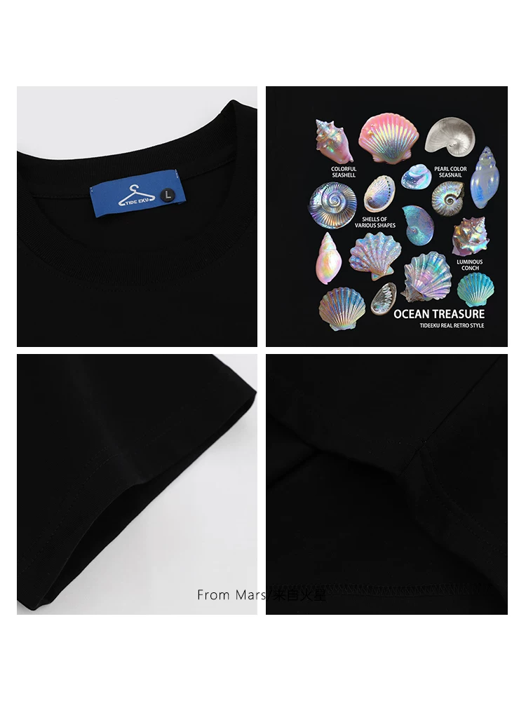 Từ Mars Thiết kế theo phong cách Harajuku niche beach shell dáng rộng vừa vặn đa năng áo thun ngắn tay unisex mùa hè bf