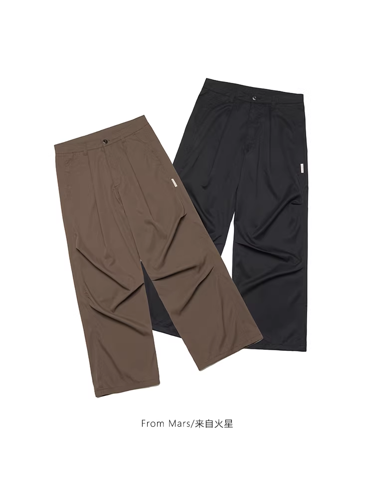 Quần ống rộng thiết kế xếp ly màu trơn theo phong cách retro Nhật Bản unisex quần ống rộng dáng rộng phong cách giản dị