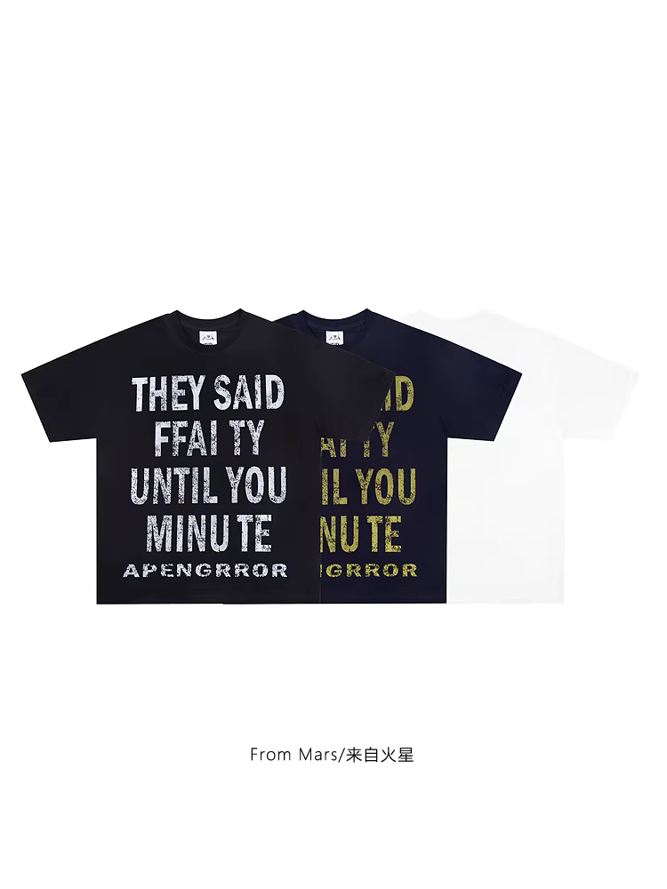 From Mars Air Condensation Thiết kế theo phong cách Mỹ in chữ cổ điển áo thun ngắn tay dáng rộng phong cách đường phố