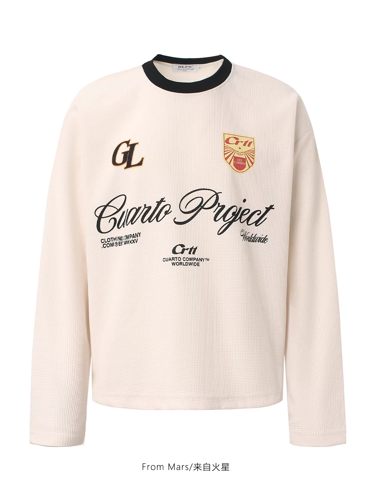 From Mars Autumn Rush Letter Print Màu sắc tương phản Phong cách thể thao Loose Fit Unisex Áo thun dài tay thường ngày