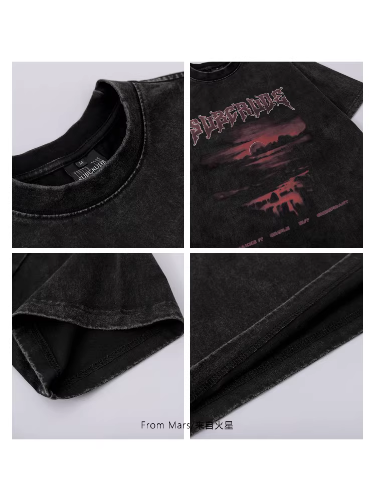 Từ sao Hỏa, thời xưa không bị lãng quên, thương hiệu thời thượng quốc gia, đường phố nhộn nhịp, in hình hoàng hôn, áo thun ngắn tay dáng rộng giản dị dành cho các cặp đôi