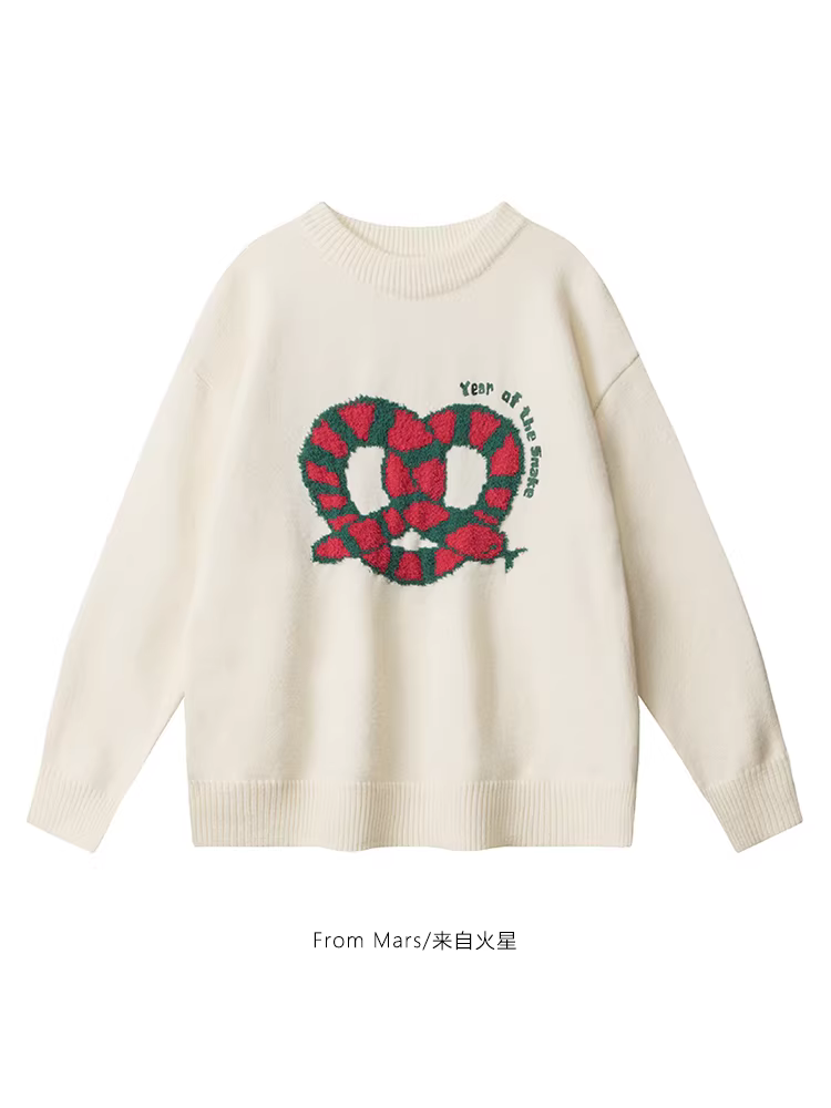 From Mars on a Heartbeat Áo len dệt kim dáng rộng thêu chữ thương hiệu thời trang Jacquard cổ tròn