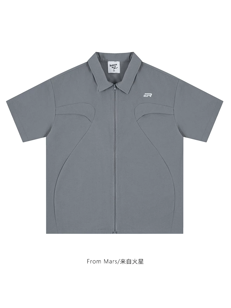 Từ sao Hỏa, sẵn sàng thách thức, thiết kế ve áo màu trơn hợp thời trang, áo sơ mi ngắn tay unisex rộng rãi và đa năng BF.