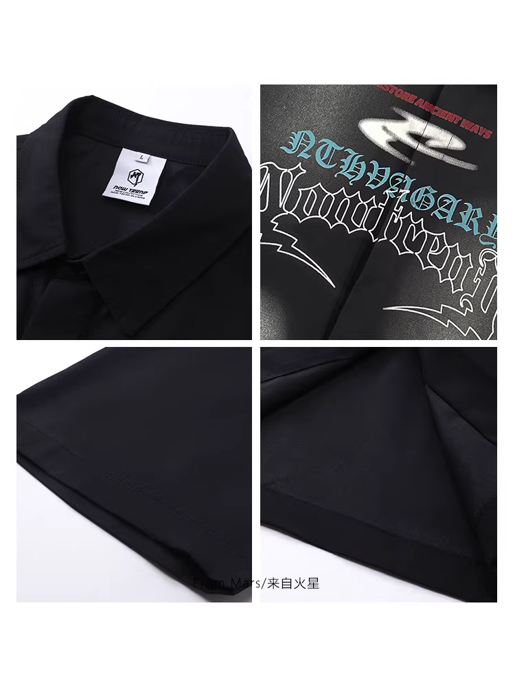 From Mars Dissipation Monologue Nhật Bản Mỹ Graffiti Smudge Painting Print Lapel Áo ngắn tay cá tính