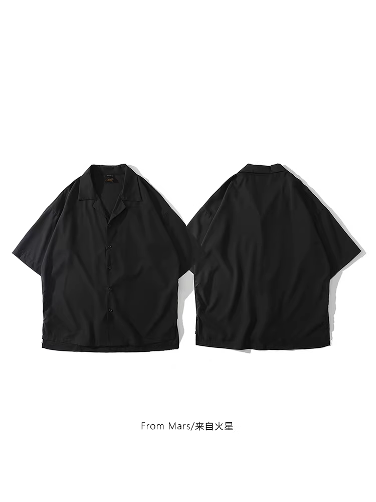 Từ sao Hỏa, xuyên qua mây, thời trang hợp thời trang màu trơn đa năng, áo sơ mi ngắn tay dáng rộng cổ điển giản dị BF