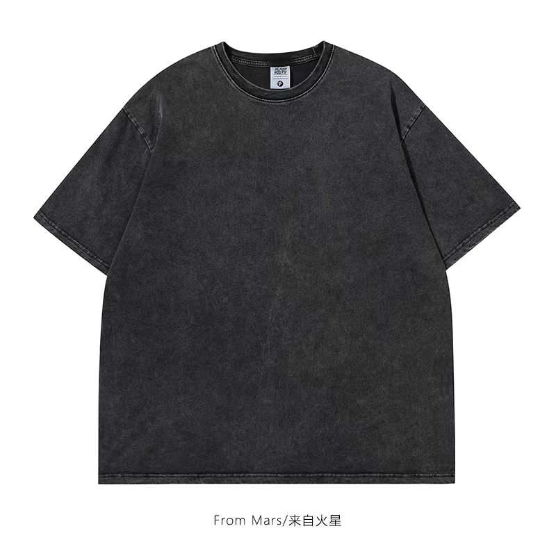 Từ sao Hỏa Áo thun ngắn tay cổ tròn màu trơn đơn giản theo phong cách Mỹ, kiểu dáng đơn giản, cổ tròn, tay ngắn, dáng rộng, phong cách đường phố, đa năng, tay lửng