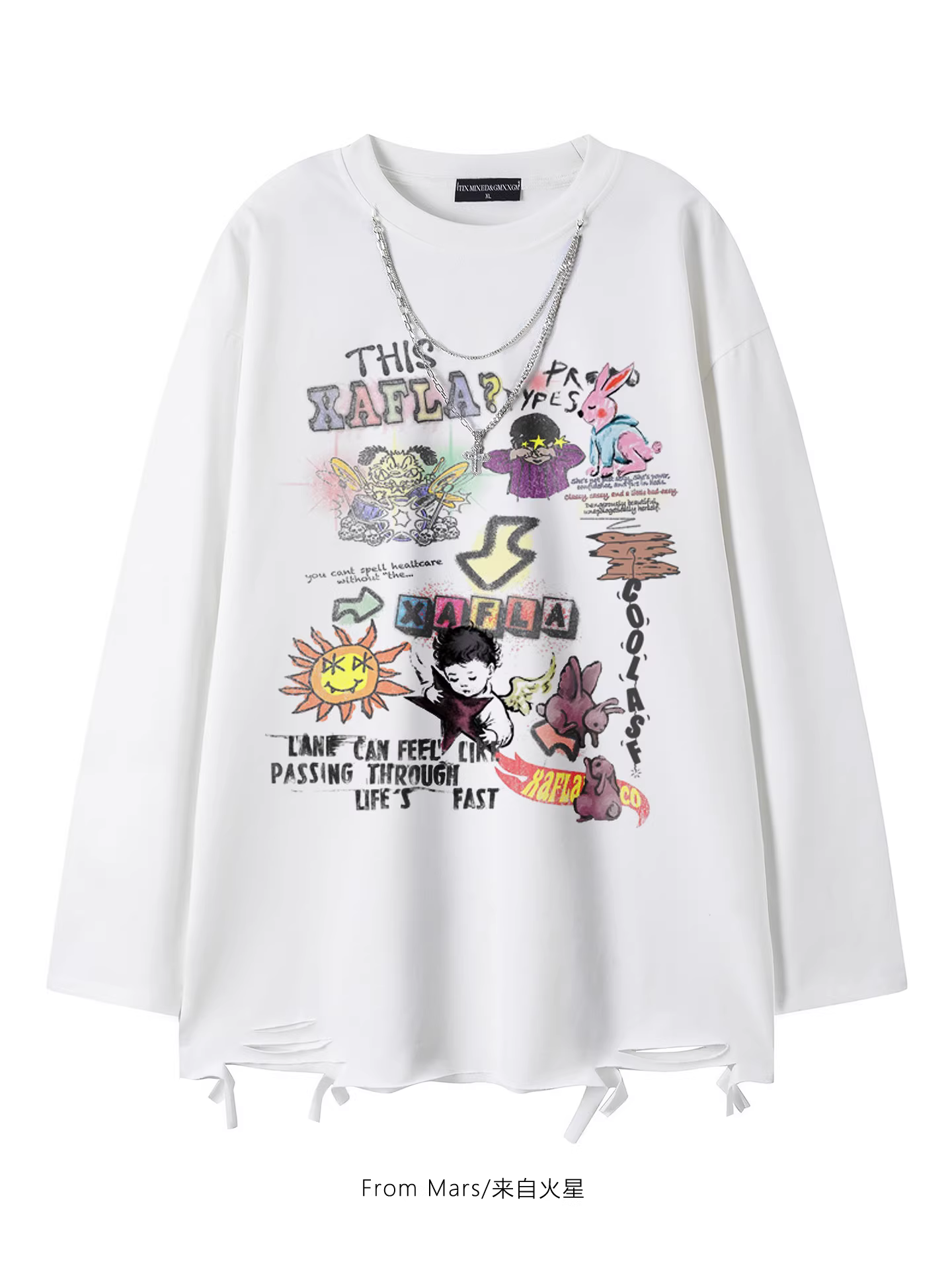 Từ sao Hỏa đã gây ra nhiều rắc rối Áo thun dài tay in hình hoạt hình vui nhộn theo phong cách Nhật Bản