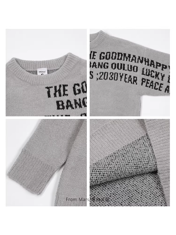 From Mars Any Words American Street Letter Jacquard Áo len dệt kim cổ tròn dáng rộng Áo len dáng rộng giản dị hợp thời trang