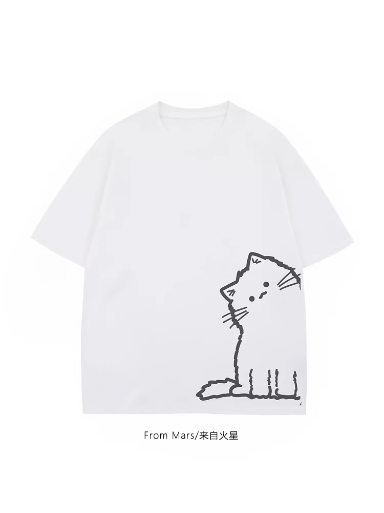 Từ Mars thời trang giảm tuổi tác phong cách đường phố cao cấp in họa tiết tay lửng mùa hè giản dị lười biếng tay ngắn