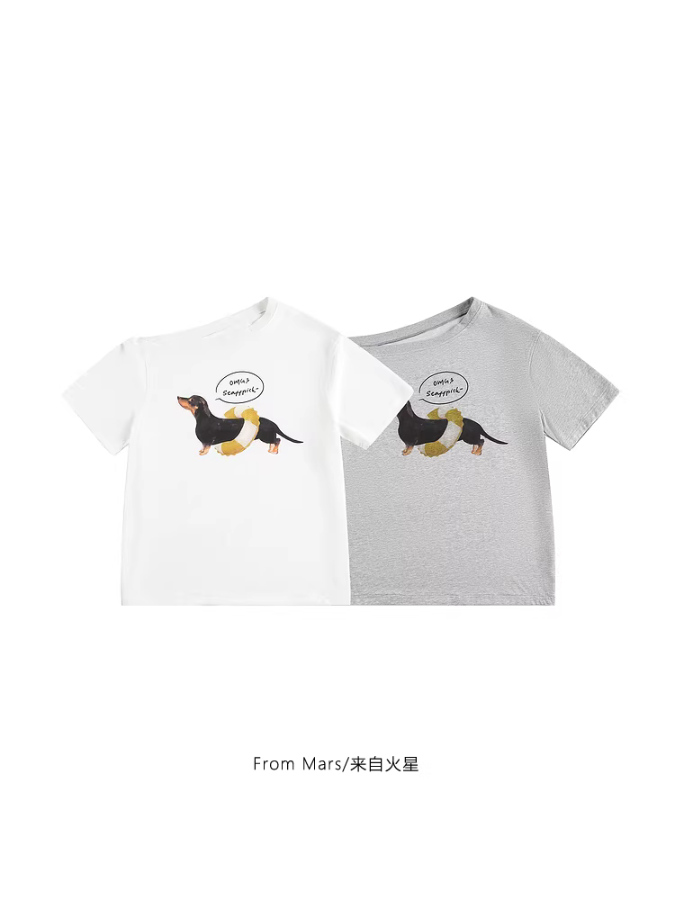 From Mars Hot Girl One Day Summer Fashion Áo thun ngắn tay lệch vai in hình chó con dáng rộng dành cho nữ BF