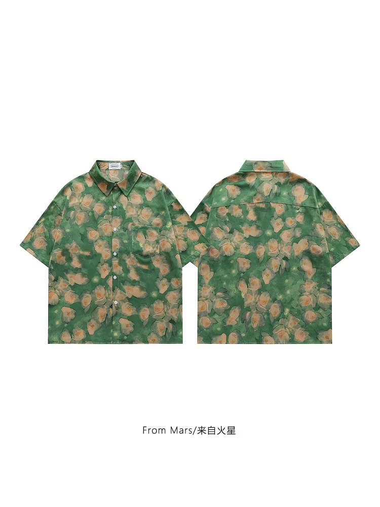 Từ sao Hỏa, màu sắc không thể thiếu, thiết kế theo phong cách Thái Lan, phong cách nghỉ dưỡng giản dị cổ điển, áo sơ mi hoa ngắn tay rộng rãi cho mùa hè.