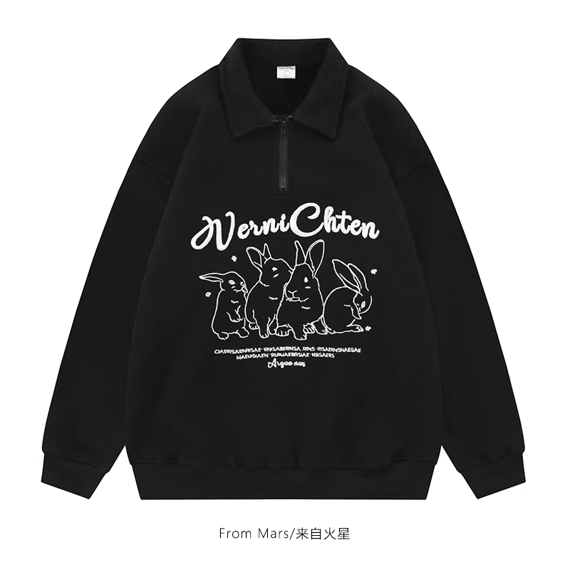 Áo len polo cổ lọ phối lông thỏ mềm mại, phong cách sinh viên, đa năng, chất liệu vải waffle dệt kim từ Mars milk fufu dành cho cặp đôi.