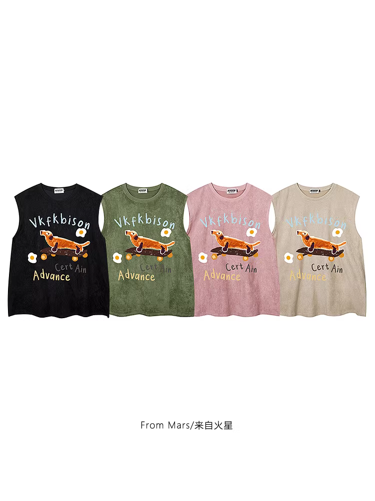 Từ sao Hỏa, anh ấy rất thích trượt ván, áo vest không tay in hình hoạt hình cá tính theo phong cách Mỹ, áo rộng kiểu đường phố